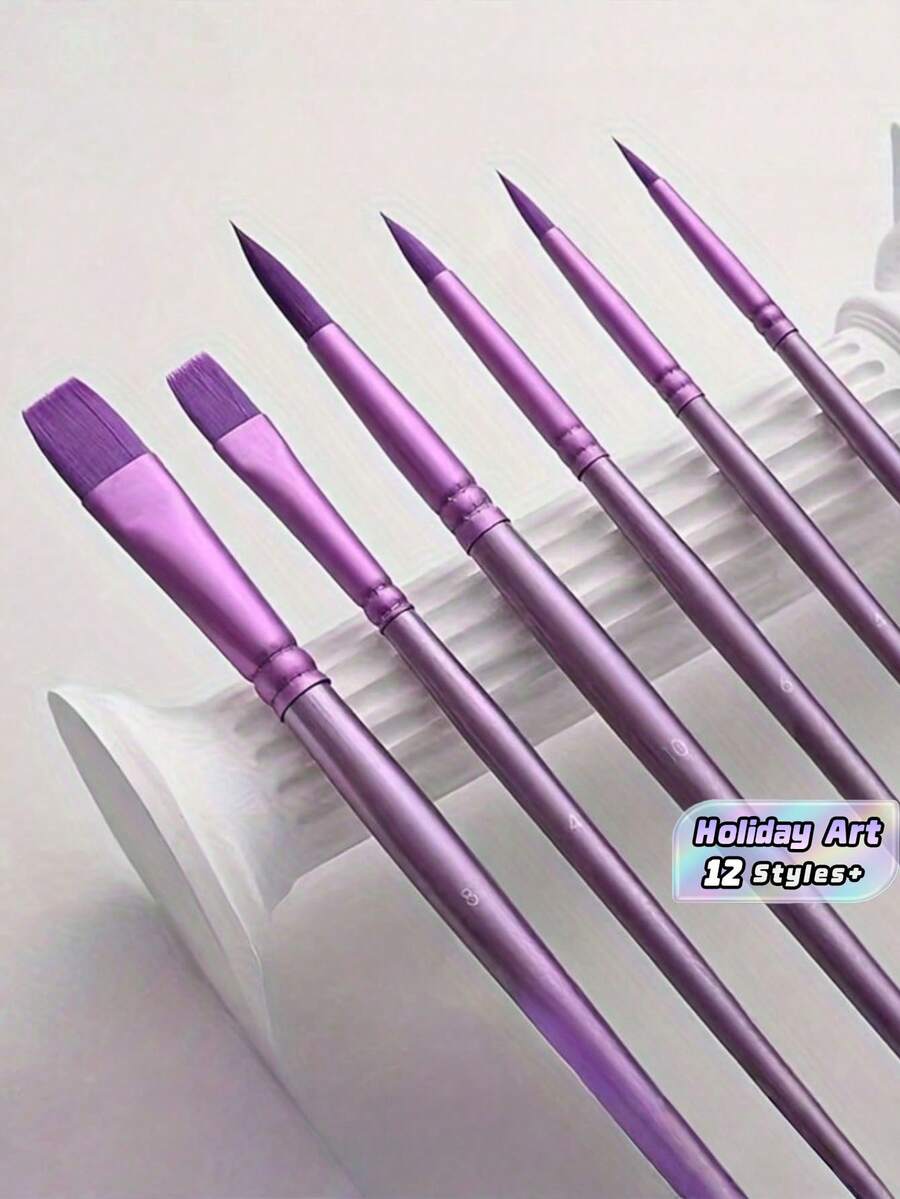 4/6/10Pcs Nylon Paint Brush Set - Multiple Shapes & Sizes, For Oil, Acrylic, Watercolor Painting, DIY Art Projects, Ideal Craft Tool For Christmas, Halloween, Thanksgiving & Gift Giving - Multicolor - View 1