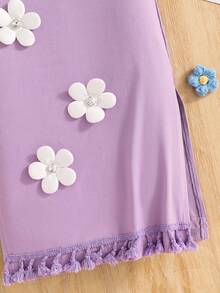 Emery Rose Kids Emery Rose Kids 少女3D立体花卉装饰休闲日常穿着吊带裙 - 紫色 - 查看 9