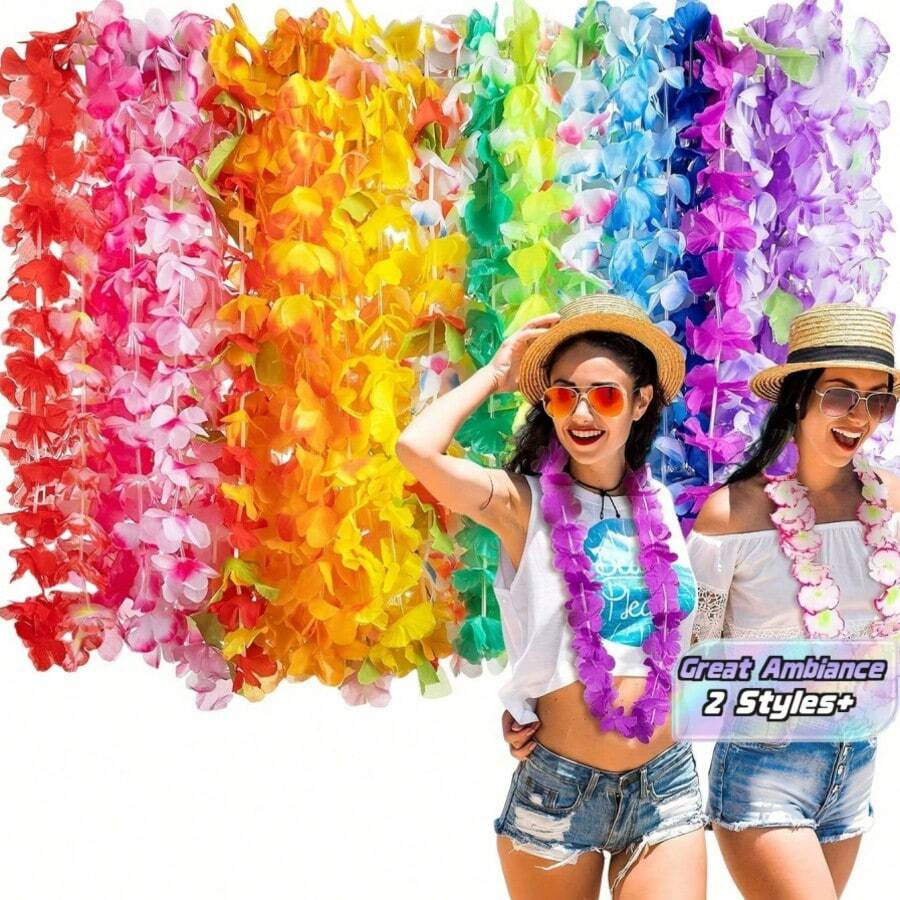 40/45 pezzi di ghirlande di fiori hawaiani, ghirlande di fiori in stile tropicale hawaiano, ghirlande di fiori hawaiani riutilizzabili per decorazioni di feste, bomboniere a tema fiori hawaiani, adatte per feste in spiaggia, compleanni, luau hawaiani e decorazioni, matrimoni festivi - Multicolore - Visualizzare 1