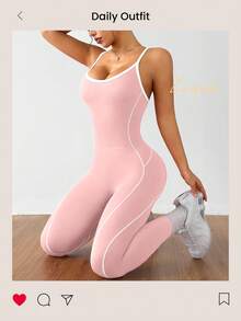 SHEIN Dewbera H1086 黑白無縫運動連身衣 - 粉色 - 查看 3