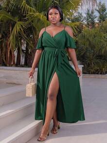 CurvyTilda Plus Size Plain Sleeveless Casual Dress, Simple & Fashionable For Everyday Wear Elegant Summer - Dark Green - View 4