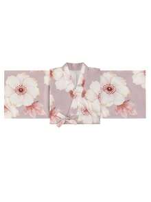 Irokai Japanese Traditional Summer Women's Two-Piece Kimono Yukata Printed (Without Obi) - Dusty Pink - View 7