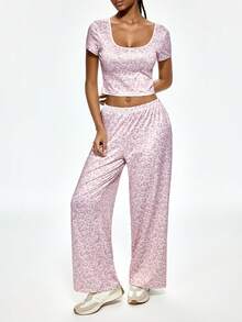 Rest Era Women's Spring/Summer Fashion Minimalist Apricot Leopard Print Pajama Set - Multicolor - View 5