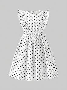SHEIN Tween Girl Print Flutter Sleeve Dress, Back To School, Daily - White - View 3