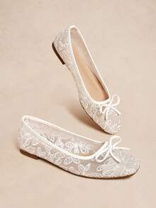 Rosivie 女款時尚休閒通勤金屬色平底鞋 情人節款 - 白色網紗 - 查看 2