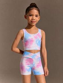 SHEIN Young Girls Clothing Printed Tank Top And Shorts Set, Designed For Young Girl Soft Elastic Fabric For Comfortable Movement, Play, Autumn Winter, Fall - Multicolor - View 5