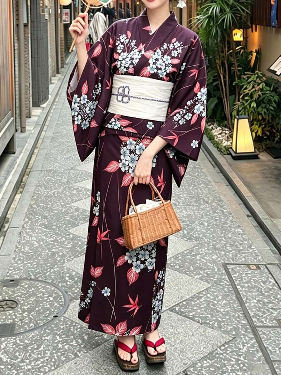 Irokai 日式傳統和服藍色線條繪製菊花花卉圖案女款改良兩件套浴衣套裝 泰國度假夏季 - 彩色 - 查看 1