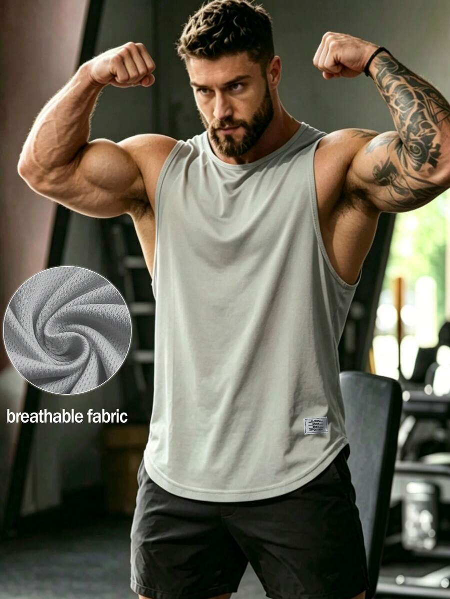 GymBeat Men's Solid Color Minimalist Basic Sports Tank Top For Daily Fitness - Grey - View 1