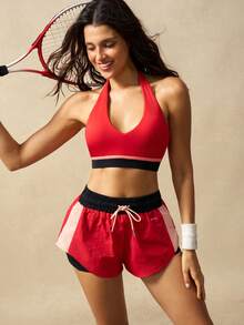 VARSIVA Women's Contrast Color Casual Pocket Drawstring Waist Sports Shorts - Multicolor - View 11