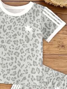 (Random 2 Sets, Send 1 Set)Baby Girl Fashion Personalized Leopard Print Knight Horse Pattern Striped Print Basic Short T-Shirt & Flared Long Pants Set - Multicolor - View 5