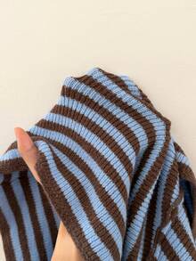 Muchica Women's Casual Holiday Knit Top: V-Neck, Short Sleeves, Batwing Sleeves, Blue And Brown Stripes; An Elegant Women's Top. - Multicolor - View 8
