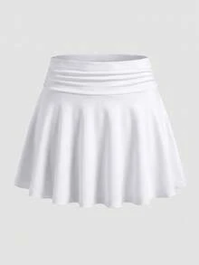 SHEIN 少女清新百搭柔軟舒適純白色裙褲 - 白色 - 查看 4