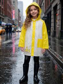 Fun Printed Children's Hooded Waterproof | Light, And Water Resistant - Yellow - View 2