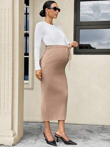 MaterniWear Maternity Khaki Knit Skirt – Autumn – Suitable For Both Elegant And Casual Looks. Winter - Khaki - View 8