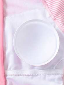 SHEIN Tween女孩針織舒適幻彩美人魚印花短袖拉鍊套頭上衣 + 短褲泳衣 + 泳帽 3件套，紫色泳裝，適合海灘度假，小女孩泳衣套裝 - 粉色 - 查看 6