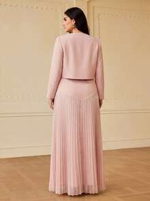 ZEYLAH Plus Size Elegant Embroidered Thin Blazer - Pink - View 5
