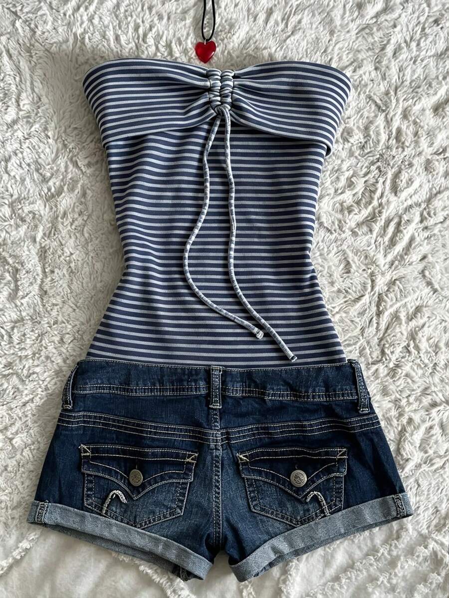 IslaSuriya Women's Summer Casual Striped Bandeau Top - Multicolor - View 1