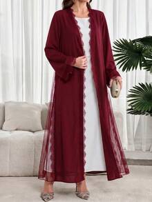 Al Najma 女款蕾絲拼接休閒百搭派對與旅行長袍 - 酒紅色 - 查看 5