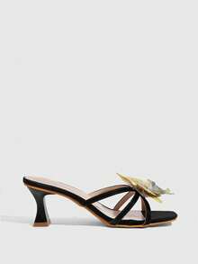 CUCCOO SZL Three-Dimensional Phalaenopsis High-Heeled Slippers, Black Square Toe Sculptural Thick-Heeled Sandals, Niche Design Banquet Dating Women's Shoes Summer - Black - View 2