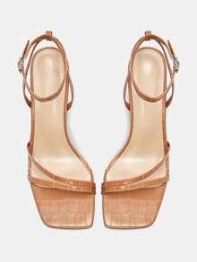 CUCCOO CURVES Women's Buckle Design Fashion Daily Commute High Heel Wide Fit Sandals Valentine's Day Summer Shoes - Light brown stone pattern - View 8
