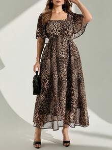 Chikora Plus Size Summer Fashion Leopard Print Dress - Brown - View 4