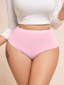 SHEIN 1pc Plus Size Mid-Waist Triangle Panties - Coral Pink - View 4