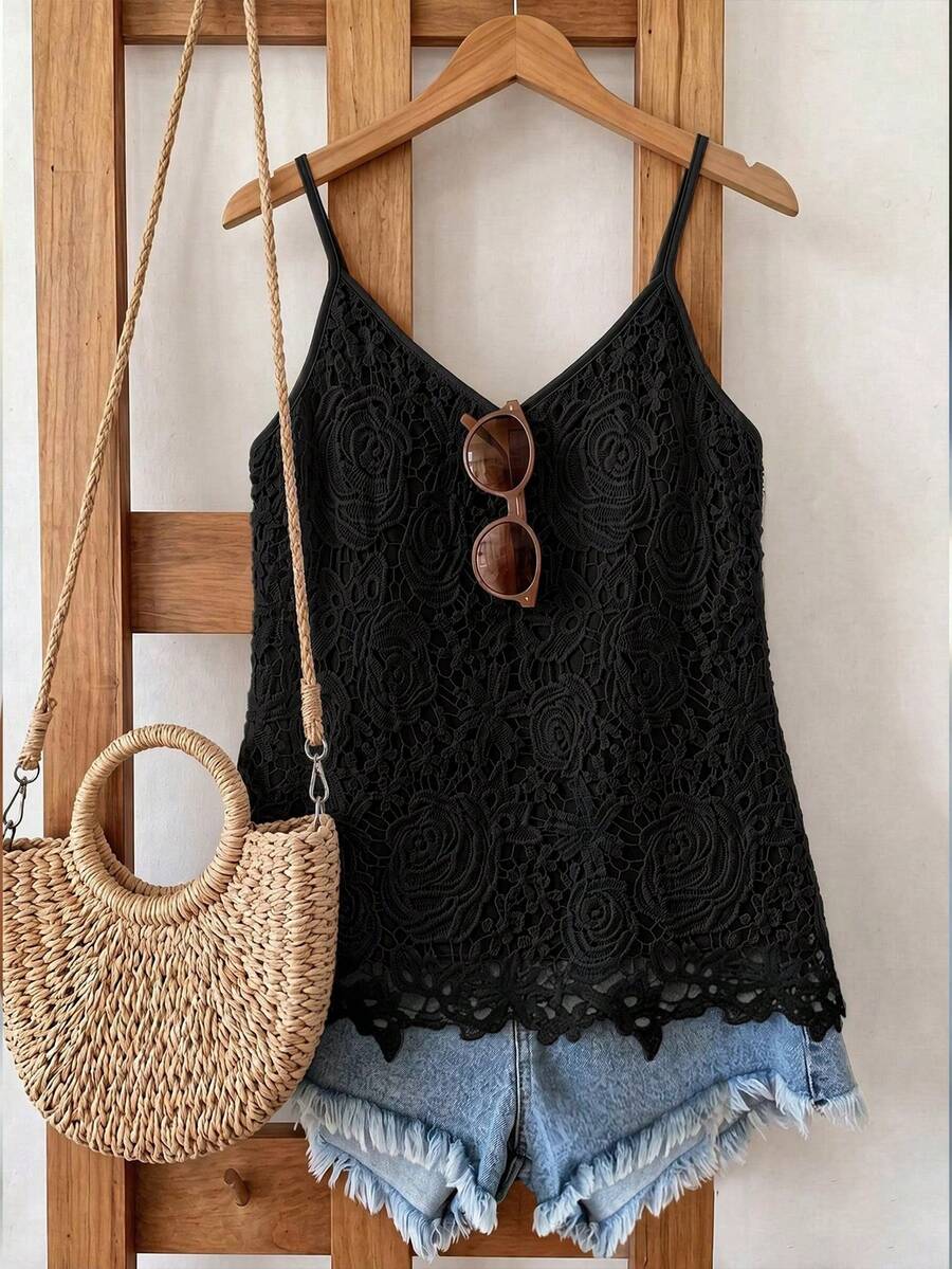 EMERY ROSE Áo camisole ren thời trang rộng rãi, đa năng dành cho nữ - màu đen - Xem 1