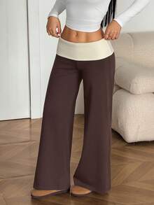 Vivamere Women's Casual Loose Fit Contrast Color Wide Leg Sweatpants Graduation Back To School Outfits Teacher Summer Cloth Lounge Grey ,Petite Women - Brown - View 6
