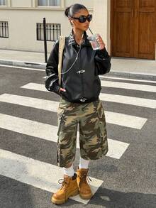 Muchica 女款純色翻領拉鍊休閒百搭日常旅行長袖西裝外套 - 黑色 - 查看 4