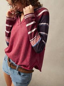 Bohemela Casual Knit Patchwork Women's Sweatshirt - Red - View 6