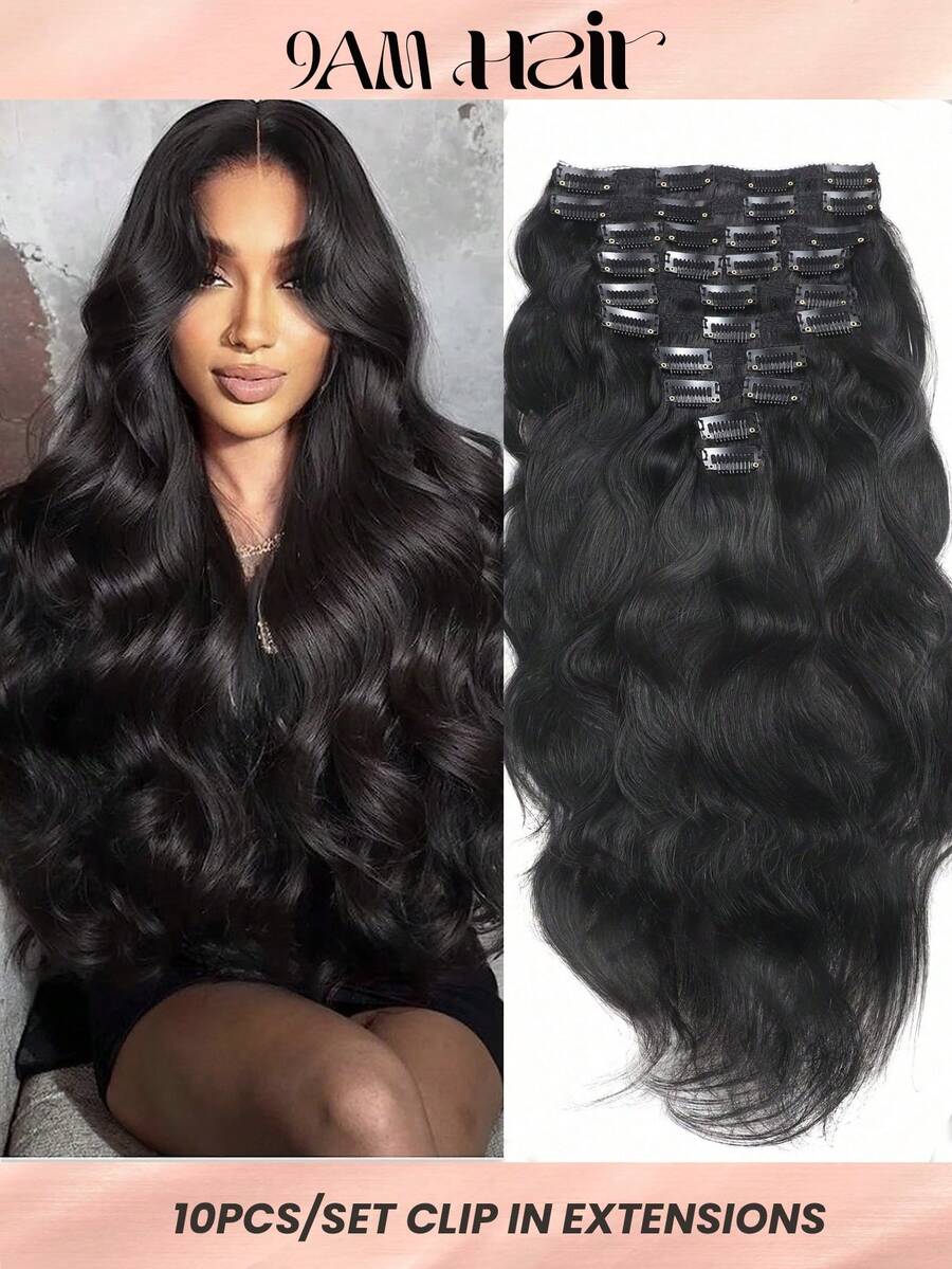 10 piezas de un set de extensiones de cabello humano con ondas naturales, con doble trama, rectas - Natural Black - Ver 1