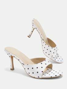 CUCCOO CURVES Wide Fit Women's Black Classic Mule Flats, Comfortable Low Heel Sandals Suitable For Commuting, Dates, Gatherings, Vacations, Parties, And Various Occasions - White black dots - View 10