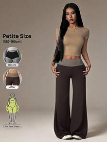 SHEIN PETITE Casual Loose Striped Patchwork Wide Leg Pants - Army Green - View 4
