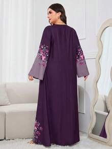 Al Najma 大尺碼女款花卉印花時尚優雅傳統阿拉伯長洋裝 - 紫色 - 查看 2