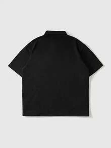 ROMWE MEN Street Life 2026春夏新款重磅刺繡毛巾布泡泡感男士 Polo 衫，翻領休閒時尚短袖上衣 - 黑色 - 查看 2