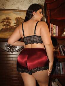Divavoom Conjunto de lencería sexy de encaje con patchwork talla grande 2 piezas - Multicolor - Ver 2