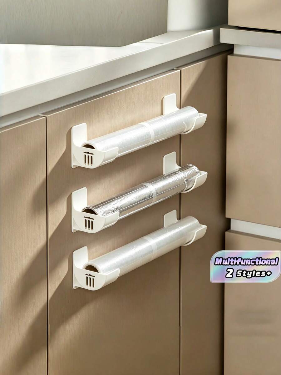 3Pairs Wall Mount Space Saving Large Capacity Kitchen Cabinet Organizer Rack For Cling Wrap Trash Bags Storage Holder Pantry Strong Durable - one size fits all - View 1