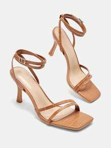 CUCCOO CURVES Women's Buckle Design Fashion Daily Commute High Heel Wide Fit Sandals Valentine's Day Summer Shoes - Light brown stone pattern - View 7