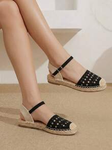 Styleloop Stylish Black Hemp Rope Sole Women's Flat Sole Shoes Comfortable And Breathable Commuting Suitable For Outdoor Vacation Travel Beach Shopping Daily Le Fall Shoes - Black - View 8