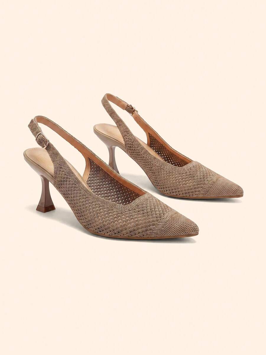 CUCCOO BASICS Nuevos zapatos de tacón alto versátiles y cómodos para mujer con lazo - Caqui - Ver 1