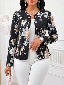 SHEIN Lady 女款多色優雅輕便外套，適合工作穿著、節慶、辦公室、鄉村風、生日與秋季 - 黑色 - 查看 5