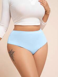 SHEIN 1pc Plus Size Mid-Waist Triangle Panties - Baby Blue - View 4