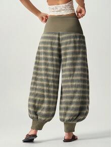 Bohemela Casual Solid Color Knit Loose Fit Women's Long Pants - Army Green - View 7