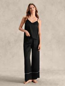 EverLounge Women's Camisole Long Pants Casual Modest Pajama Set Lounge Black Summer - Black - View 4