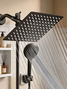 Handheld Shower Head With A 57-Inch Hose, 6-Inch Adjustable Round Bathroom Faucet Set Including A 3-Way Diverter And Drill-Free Wall Mount Bracket, Available In Black/Silver; Ideal For Bathroom Upgrades Featuring Stylish Shower Designs, - Set - View 5