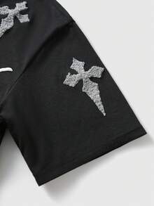 ROMWE MEN Street Life 2026春夏新款重磅刺繡毛巾布泡泡感男士 Polo 衫，翻領休閒時尚短袖上衣 - 黑色 - 查看 4