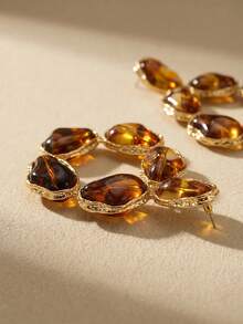 Arave 1 par de pendientes de aro únicos y vintage con perlas barrocas asimétricas, pendientes de metal con bordes de lujo para mujeres, adecuados para fiestas, citas, galas nocturnas, sesiones de fotos - Amarillo dorado + carey - Ver 6