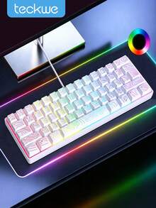 Teckwe 1 pieza Teclado Gaming Mini con 61 teclas, equipado con retroiluminación RGB real. Adecuado para jugadores de computadora, mecanógrafos, viajeros y viajes de negocios. Alimentación USB - Ver 1
