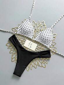 Swim Mod 26SS Spring/Summer Vacation Beach Polka Dot Sweet Cute Ruffle Bikini Set - Multicolor - View 3