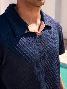Mercer Haus 男士休闲通勤及居家服套装，纯色透气运动菱形图案，百搭 - 藏蓝色 - 查看 7